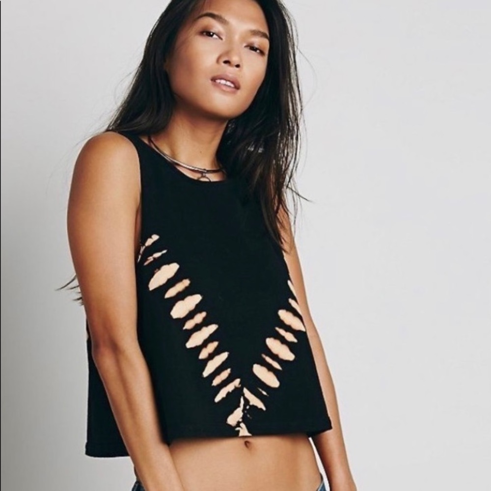 We The Free Black Cutout Tank Top with Beige Underlay